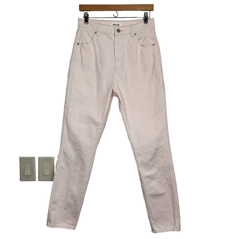 Rollas‎ Duster High Rise Jeans 28 Pale Pink 100% Cotton Denim Straight Leg